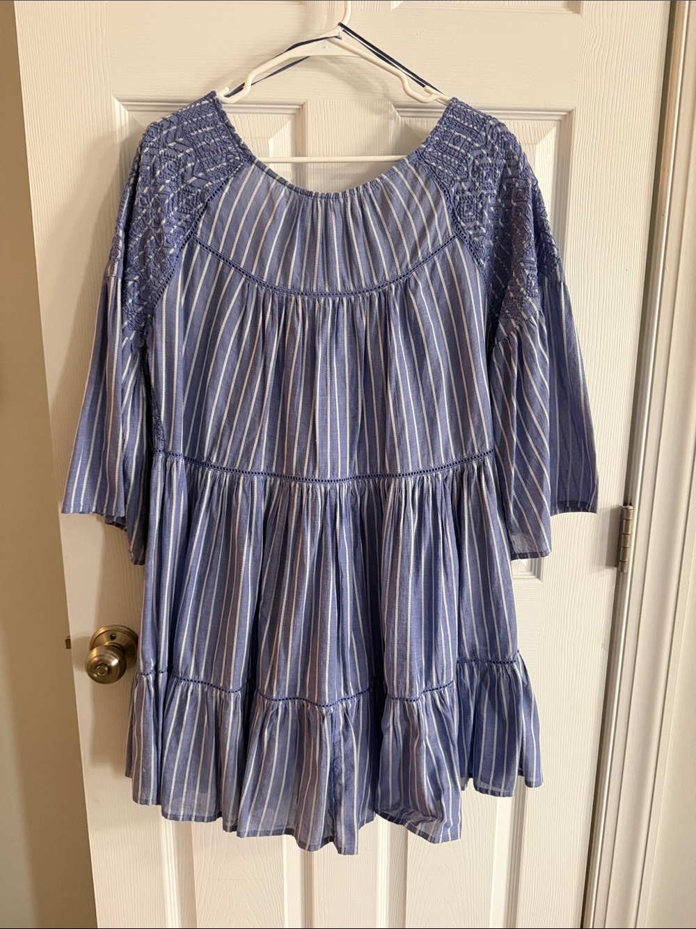 Free People Blue & White Striped Backless Tiered Dress - Picture 1 of 5
